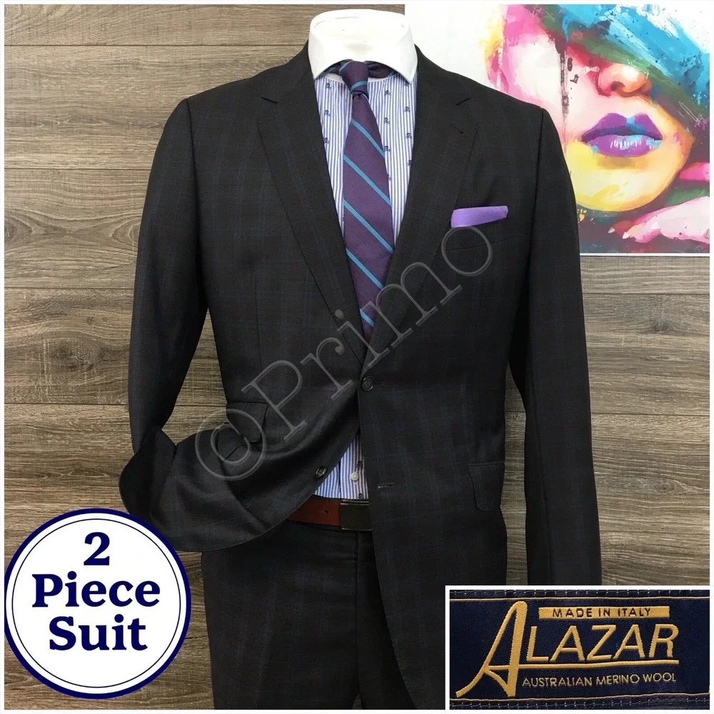 Mens BESPOKE Suit 2‎ Piece Jacket Pants Blazer Sport Coat Size 44L Wool Classic